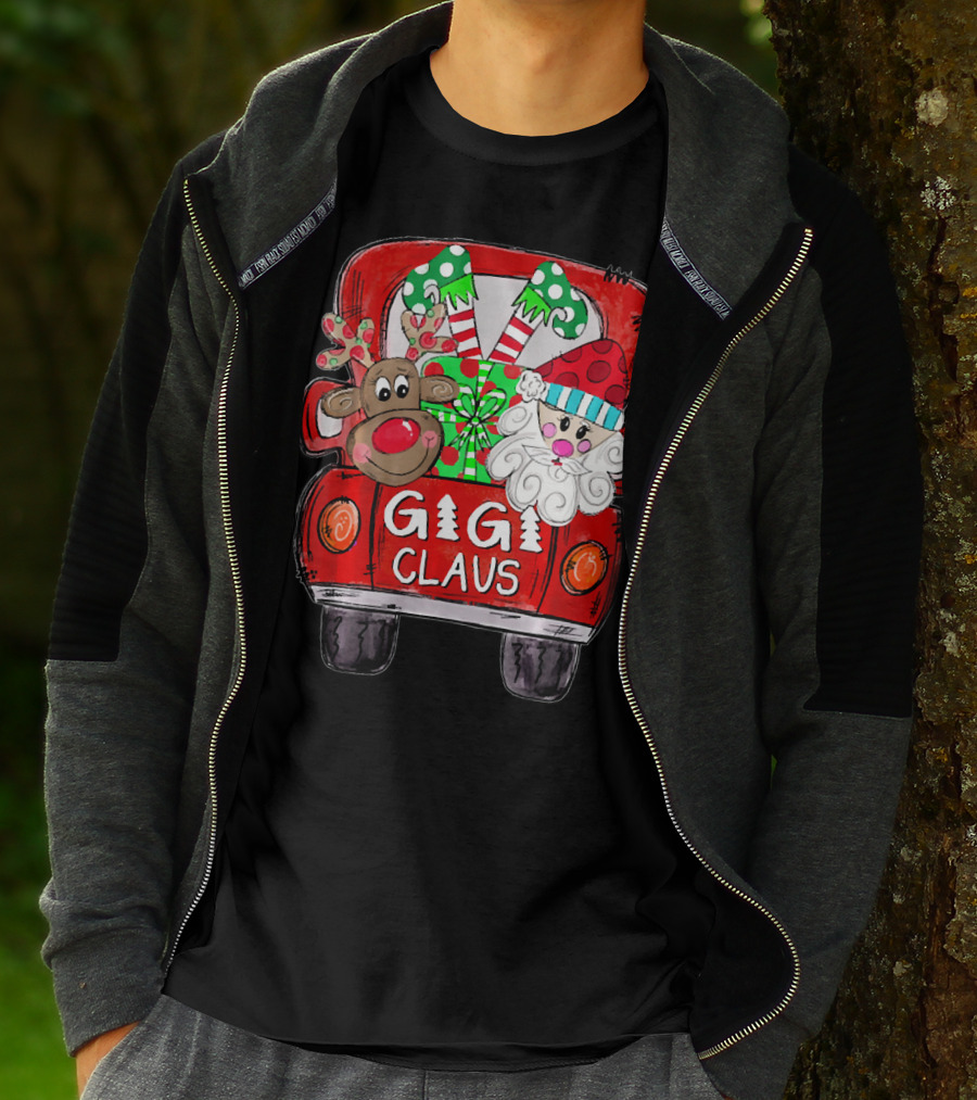GiGi Claus Christmas Red Truck Reindeer With Gifts And Candy Canes T-Shirt