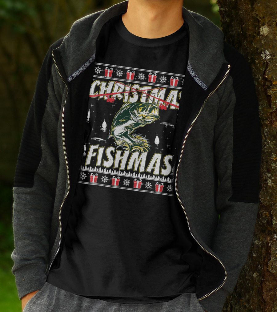 Christmas Fishmas Funny Fishing Presents Snowflakes T-Shirt