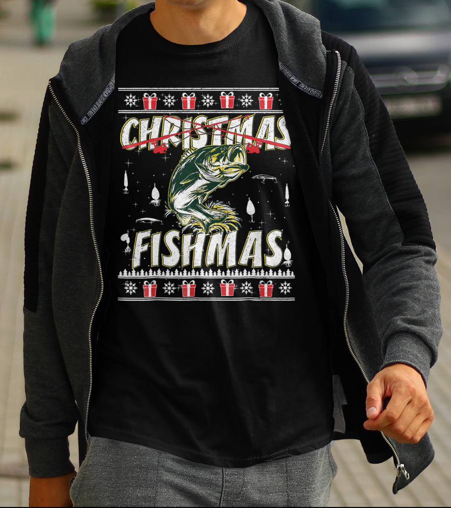 Christmas Fishmas Funny Fishing Presents Snowflakes T-Shirt