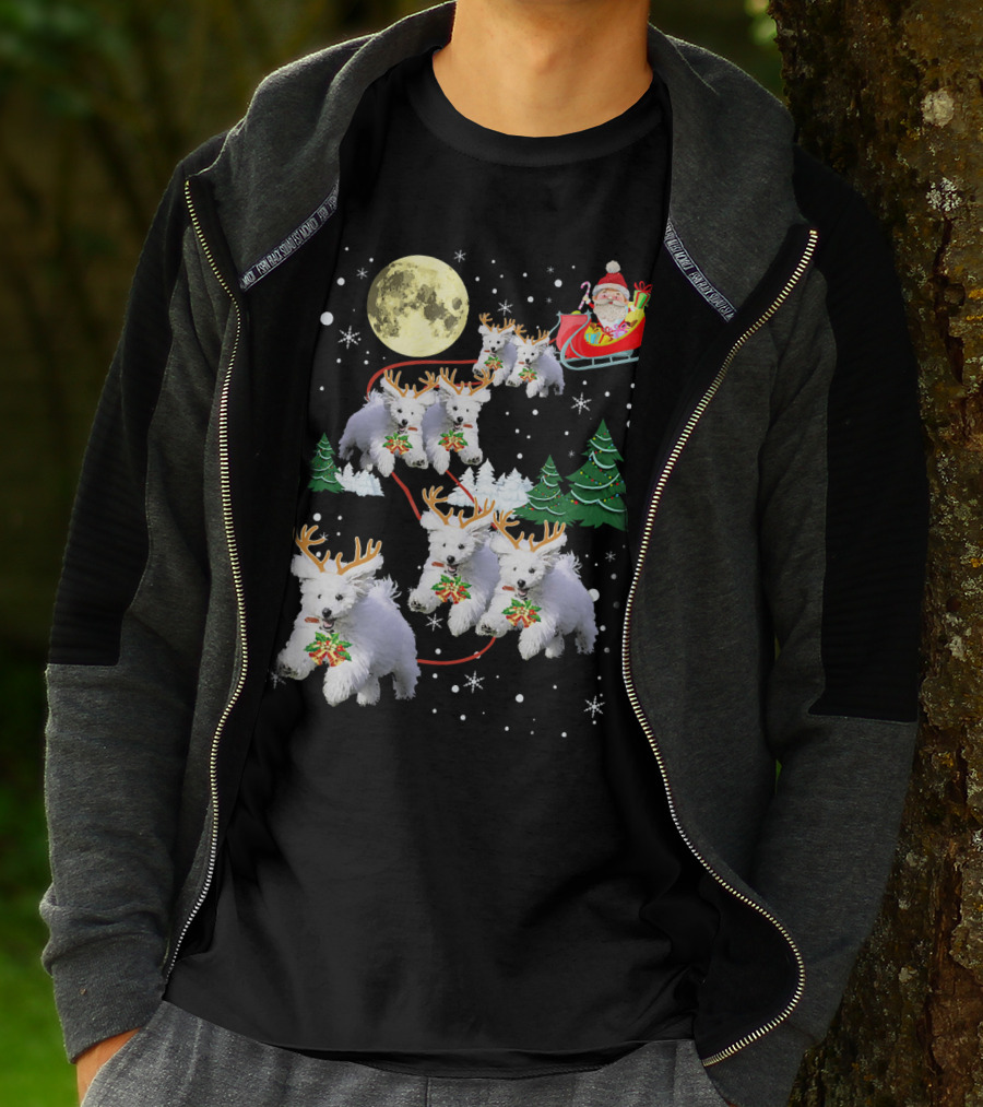 Funny Maltese Christmas Santa Claus Sleigh Reindeer Dogs Pajama T-Shirt