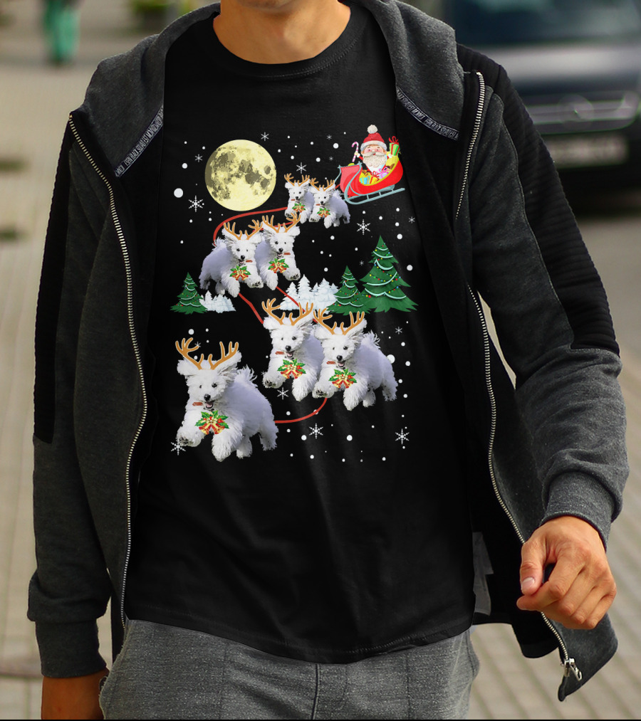 Funny Maltese Christmas Santa Claus Sleigh Reindeer Dogs Pajama T-Shirt