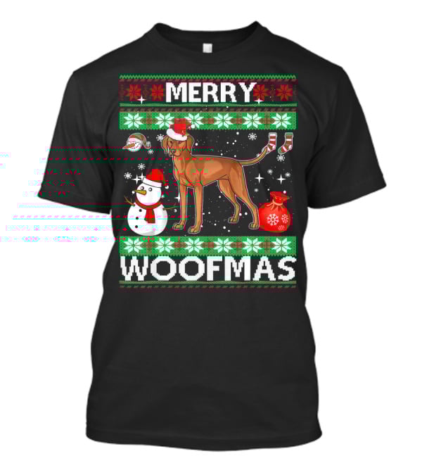 Merry Woofmas Vizsla Dog Festive Snowman Santa Hat T-Shirt