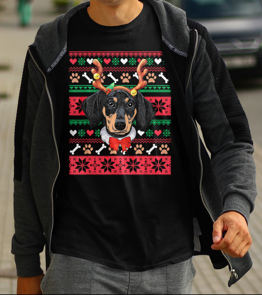 Dachshund Reindeer Ugly Christmas Dog T-Shirt