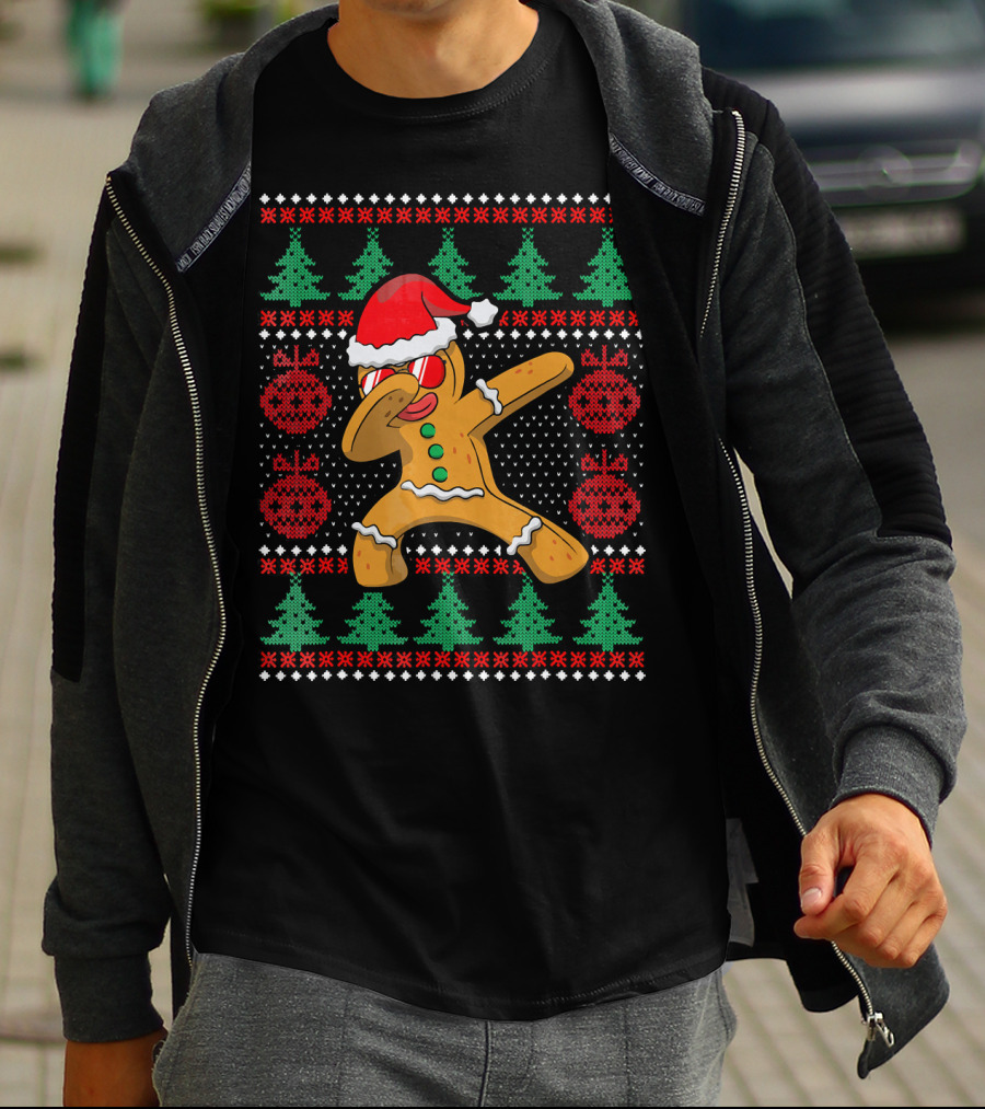 Ugly Christmas Gingerbread Dabbing Santa Hat Festive T-Shirt