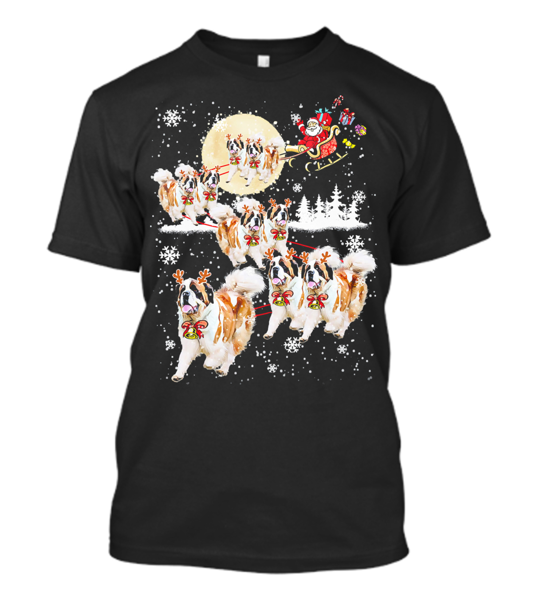 St Bernard Reindeer Christmas Santa Sleigh Nice Dog T-Shirt