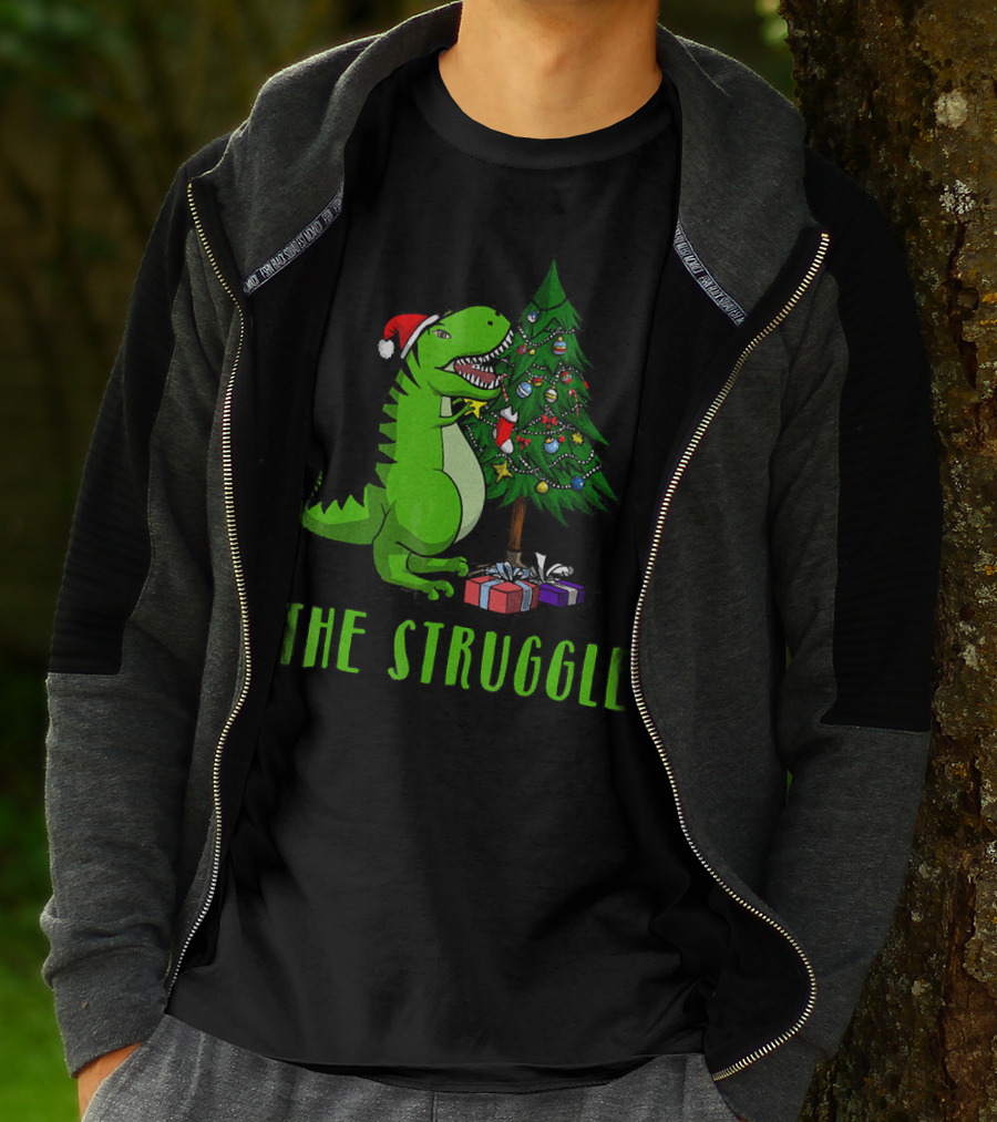 The Struggle T Rex Santa Christmas Tree T-Shirt
