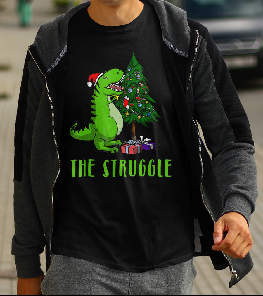 The Struggle T Rex Santa Christmas Tree T-Shirt