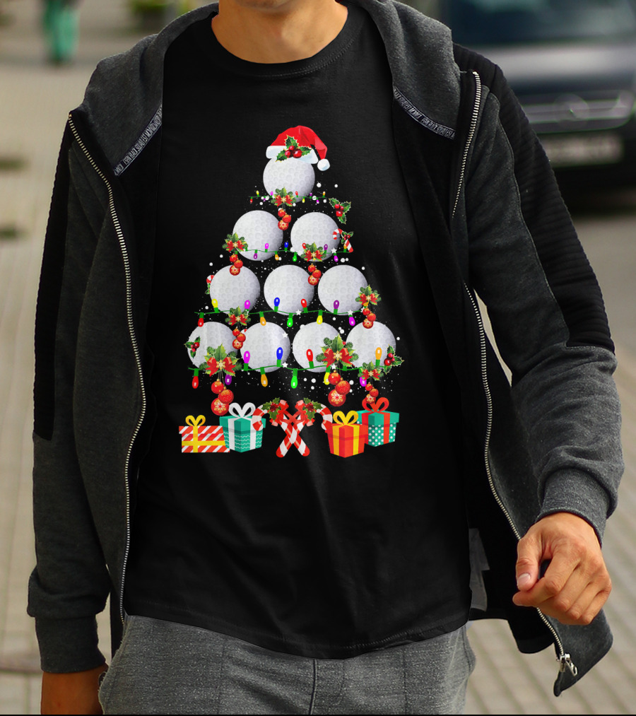 Golf Ball Christmas Tree Santa Hat Holiday Gifts T-Shirt