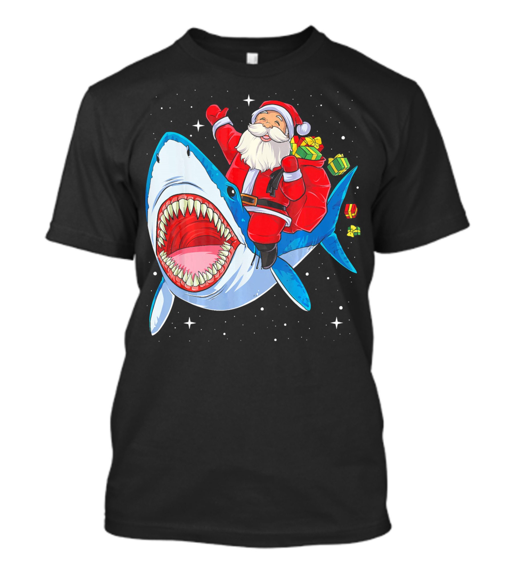 Christmas Kids Santa Riding Shark With Gifts T-Shirt