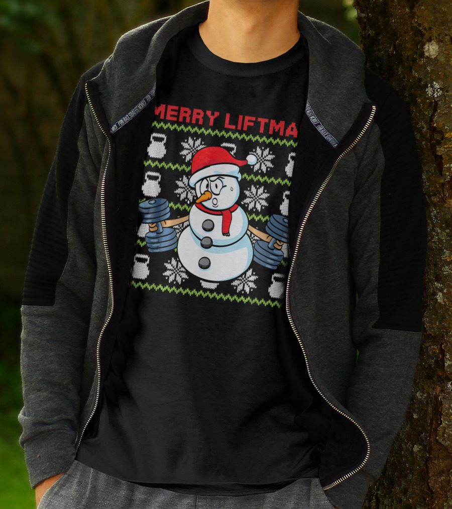 Merry Liftmas Fitness Snowman Xmas Weightlifting Kettlebells T-Shirt