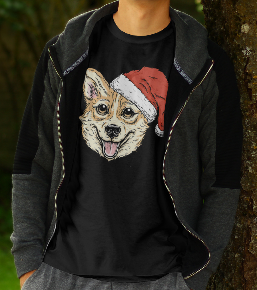 Corgi Dog Santa Hat Funny Christmas Corgi T-Shirt