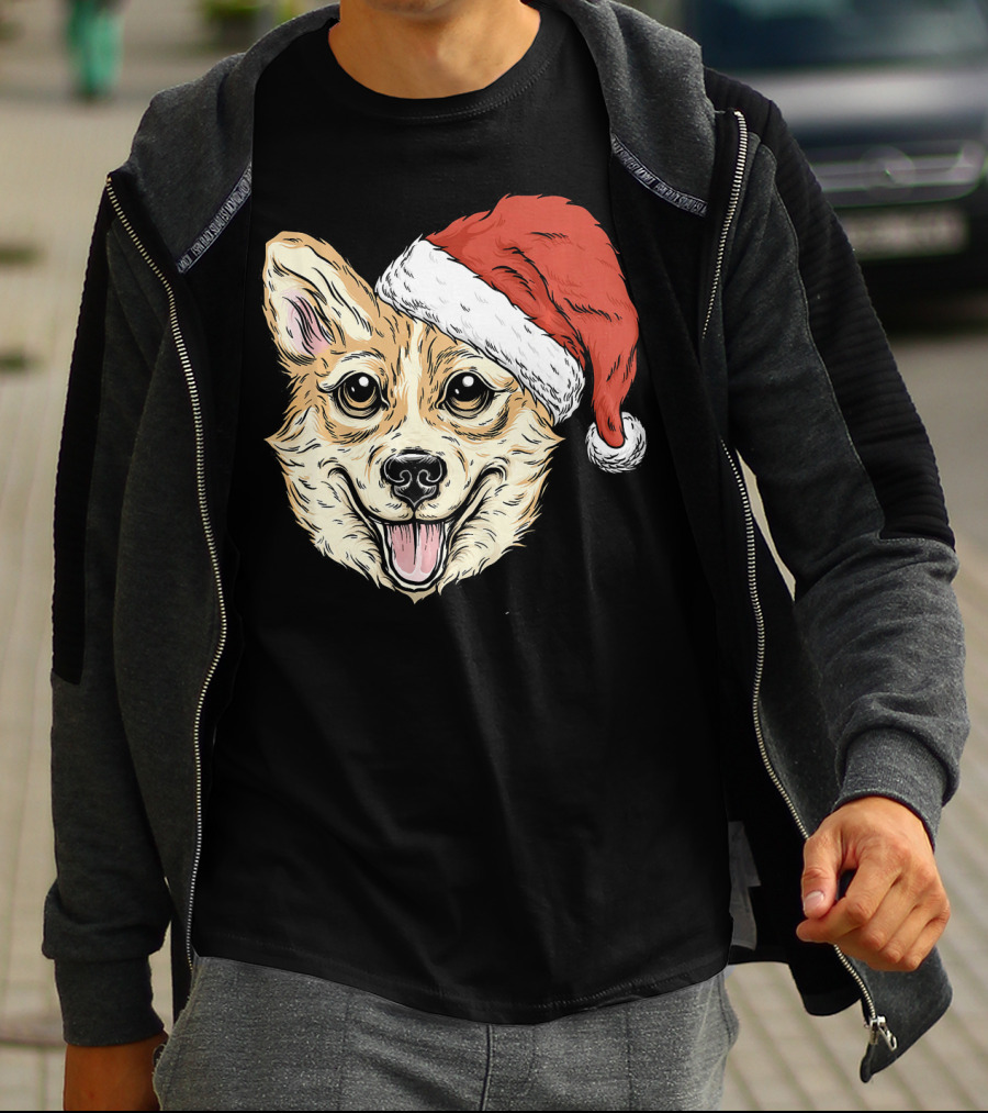 Corgi Dog Santa Hat Funny Christmas Corgi T-Shirt
