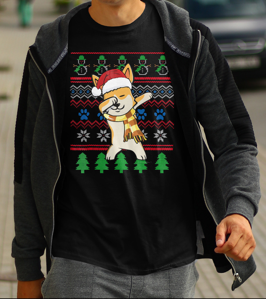 Corgi Dabbing Santa Hat Ugly Christmas T-Shirt