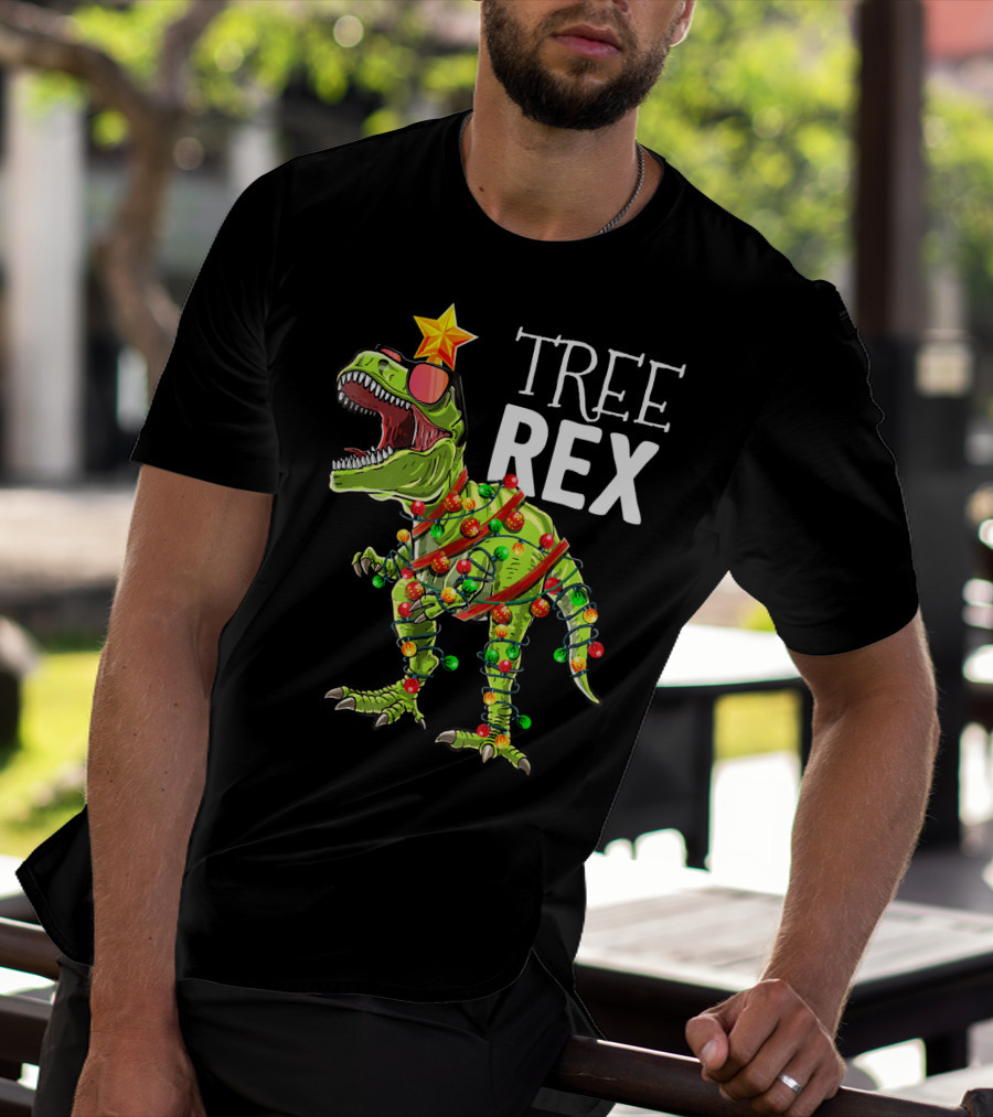 Tree Rex Christmas Dinosaur Lights T-Shirt