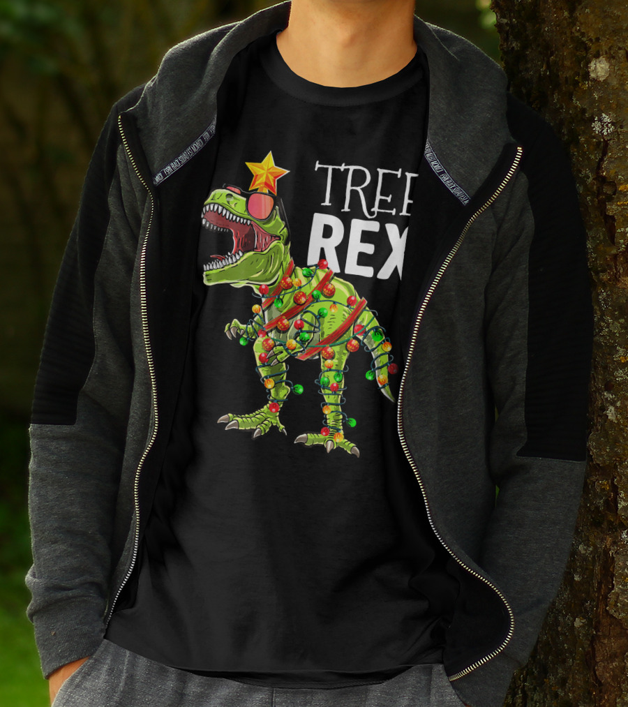Tree Rex Christmas Dinosaur Lights T-Shirt