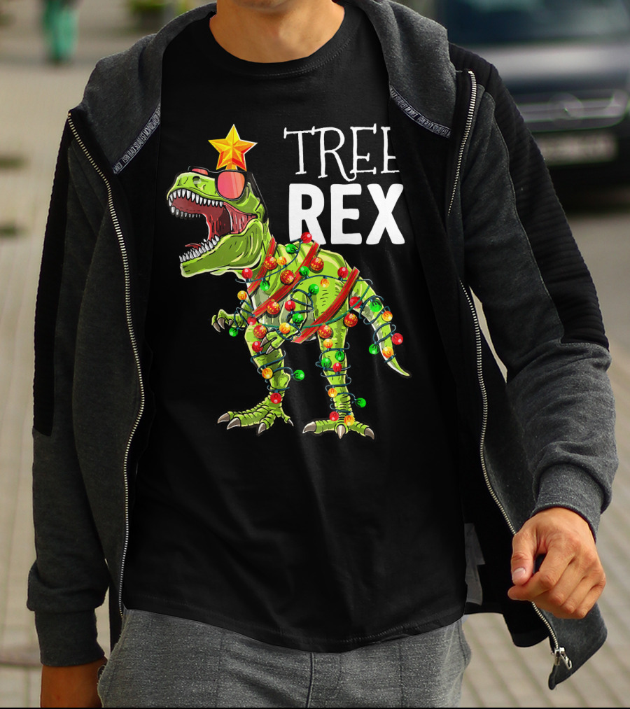 Tree Rex Christmas Dinosaur Lights T-Shirt