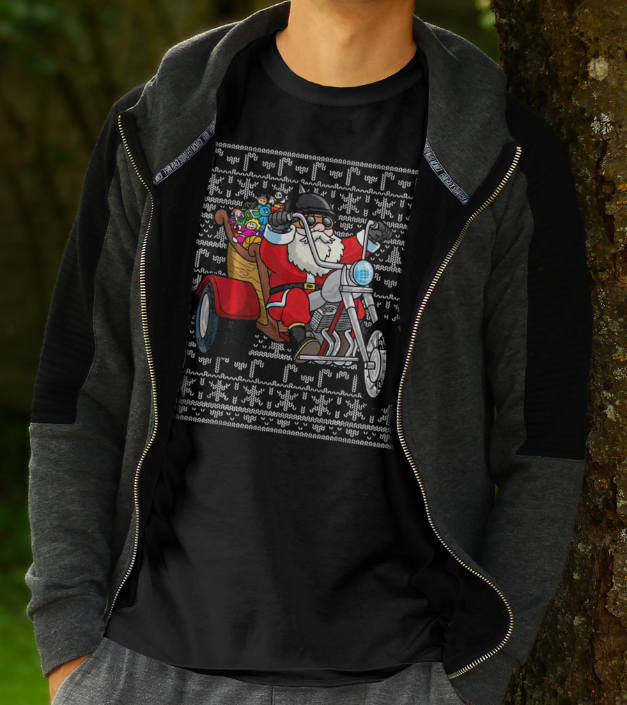 Santa Claus Riding Motorcycle Trike With Christmas Toys T-Shirt