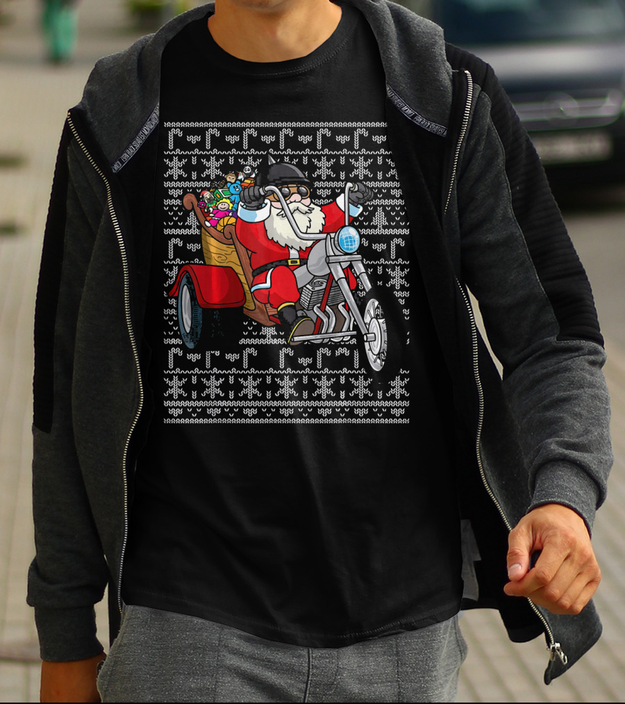 Santa Claus Riding Motorcycle Trike With Christmas Toys T-Shirt