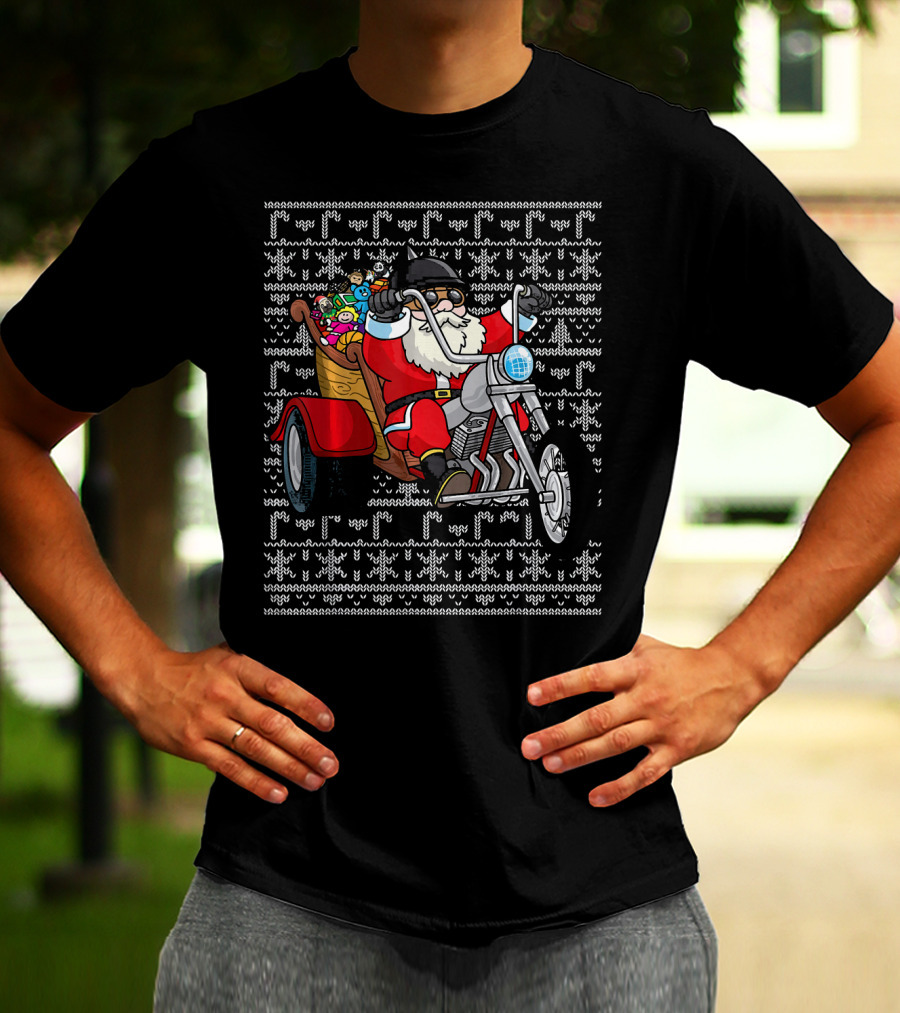 Santa Claus Riding Motorcycle Trike With Christmas Toys T-Shirt