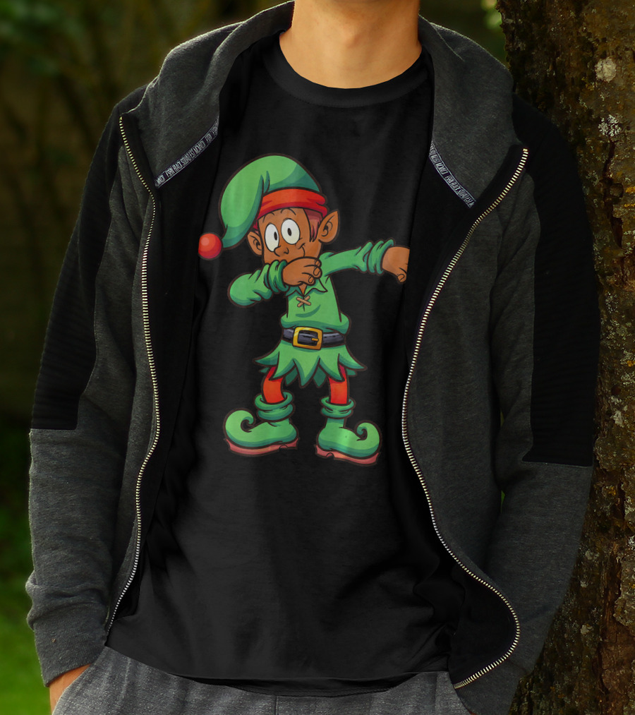 Dabbing Black Elf For Christmas Holiday Fun T-Shirt