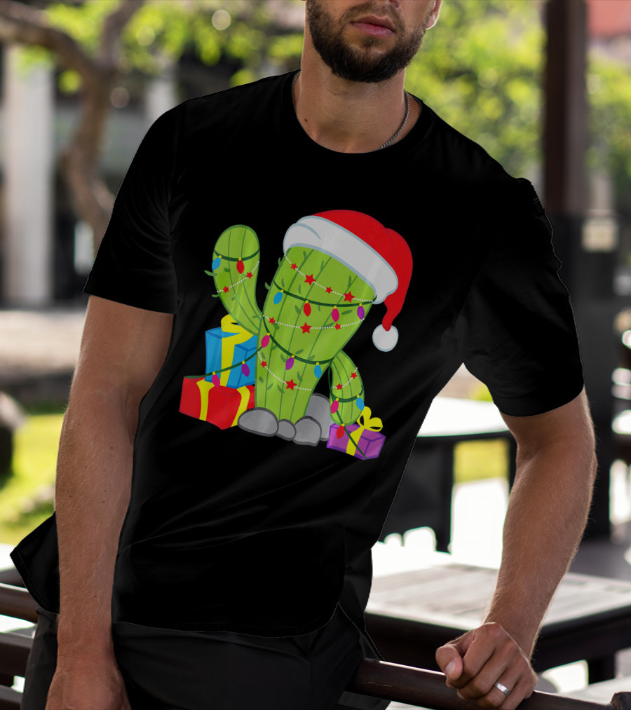 Cactus Tree Santa Hat Christmas Presents Mexican T-Shirt