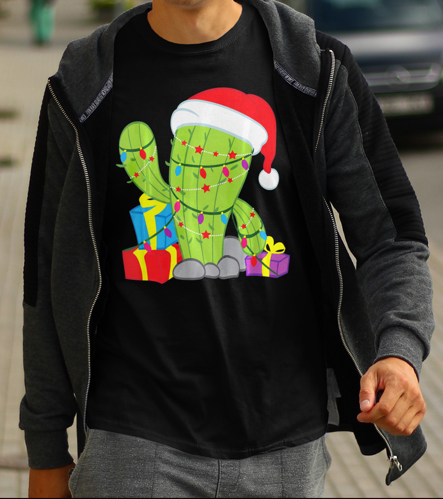 Cactus Tree Santa Hat Christmas Presents Mexican T-Shirt
