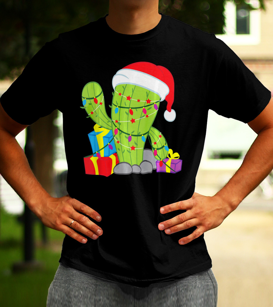 Cactus Tree Santa Hat Christmas Presents Mexican T-Shirt
