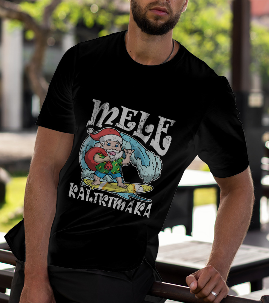 Merry Christmas Mele Kalikimaka Surfing Santa T-Shirt