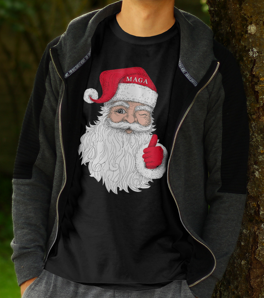Santa Claus Winking In MAGA Hat With Thumbs Up T-Shirt