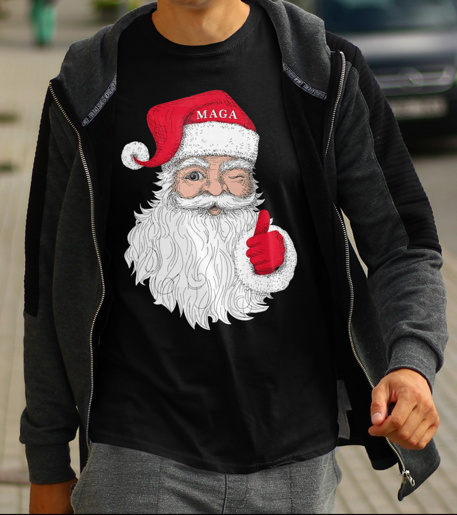 Santa Claus Winking In MAGA Hat With Thumbs Up T-Shirt