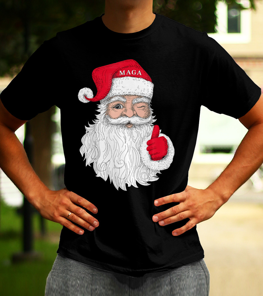 Santa Claus Winking In MAGA Hat With Thumbs Up T-Shirt