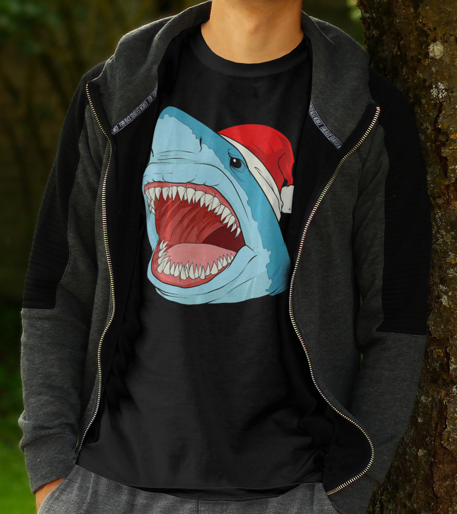 Santa Jaws Cool Christmas Shark Holiday Humor T-Shirt
