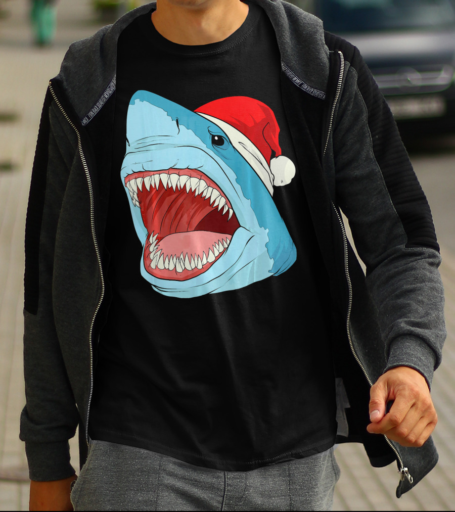 Santa Jaws Cool Christmas Shark Holiday Humor T-Shirt