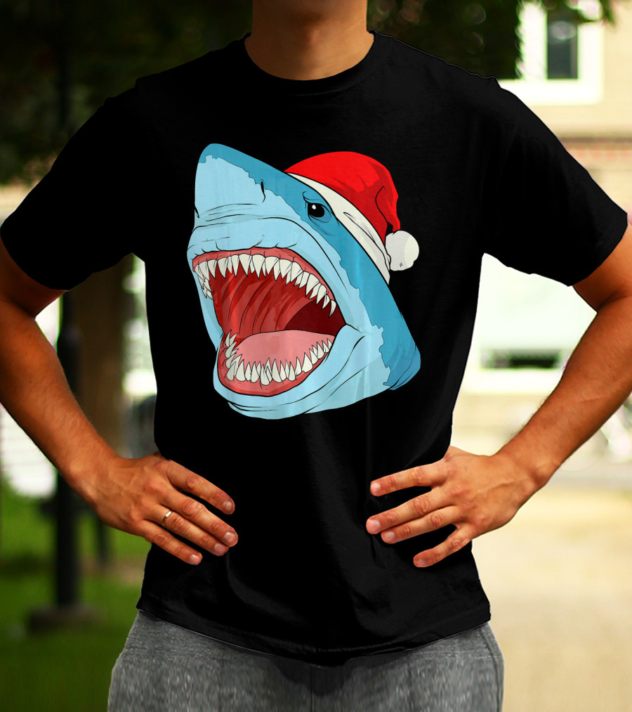 Santa Jaws Cool Christmas Shark Holiday Humor T-Shirt