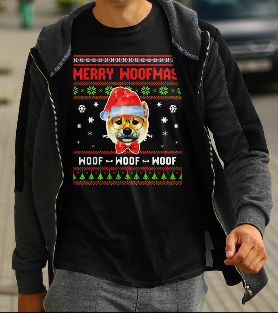 Merry Woofmas Shiba Inu Dog Woof Woof Woof Christmas T-Shirt
