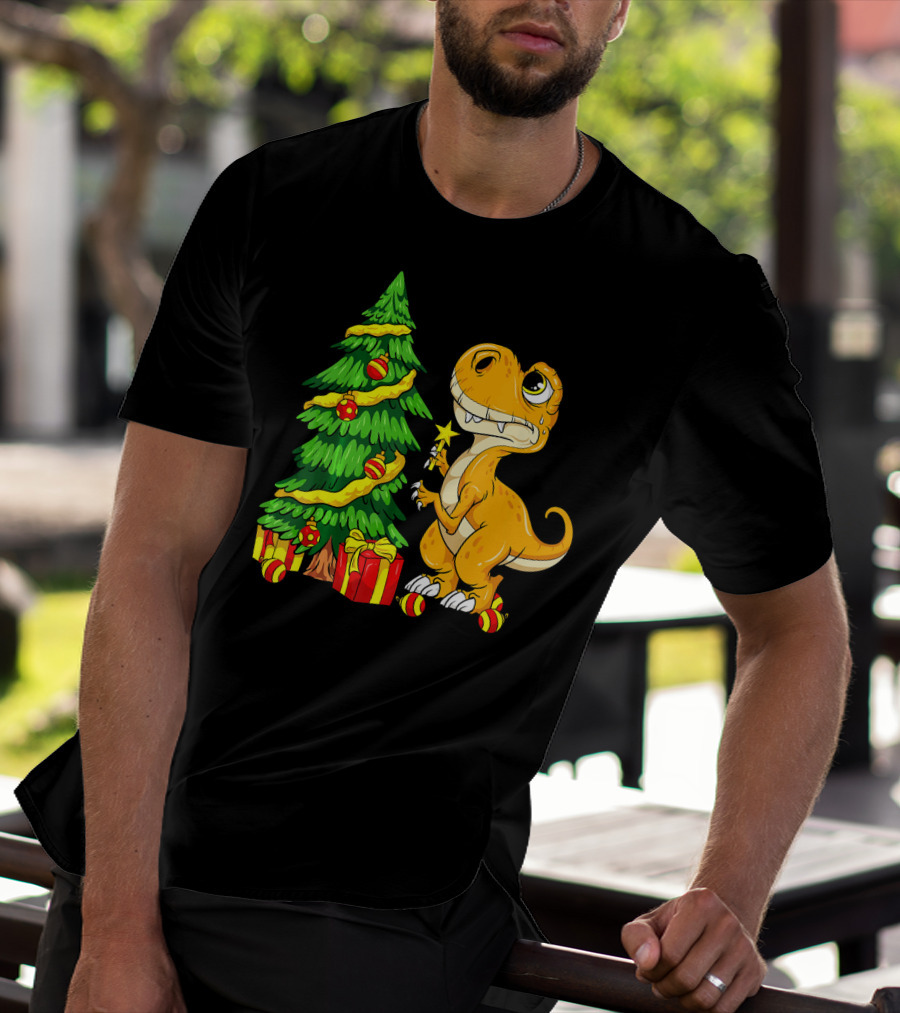Tree Rex Christmas Dinosaur Funny Rex Holiday Scene T-Shirt