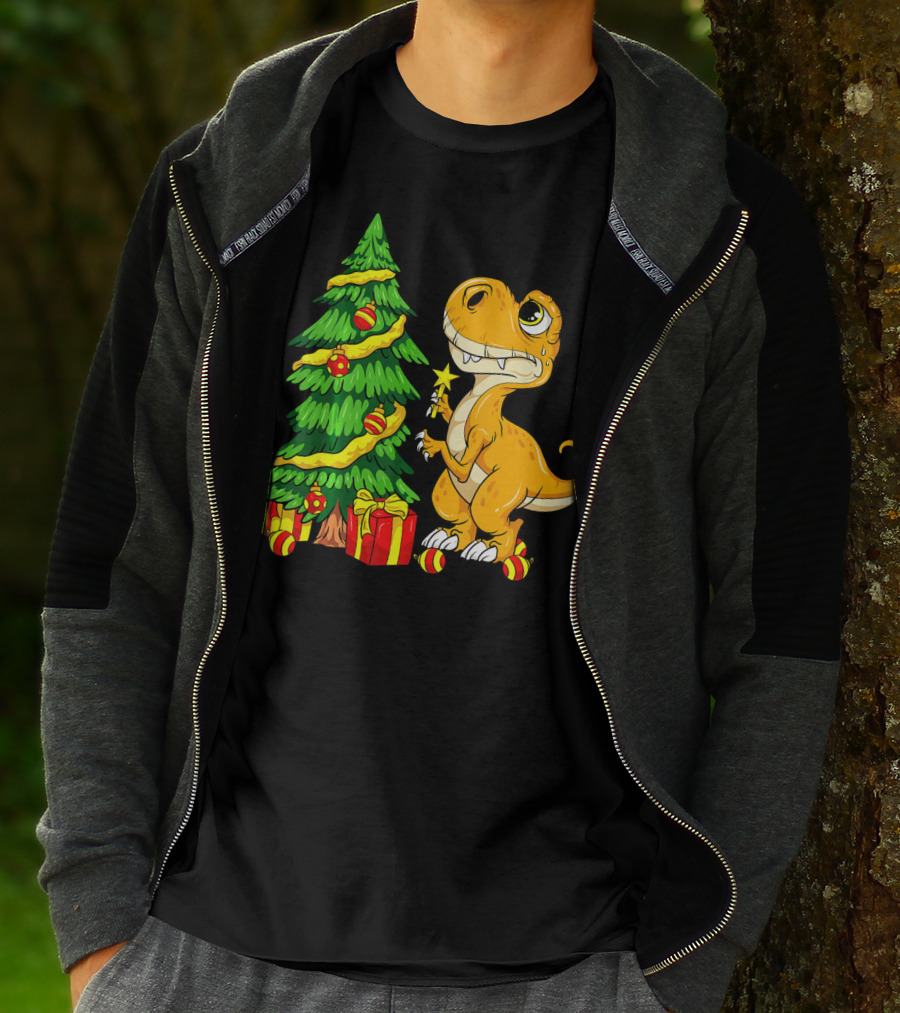 Tree Rex Christmas Dinosaur Funny Rex Holiday Scene T-Shirt