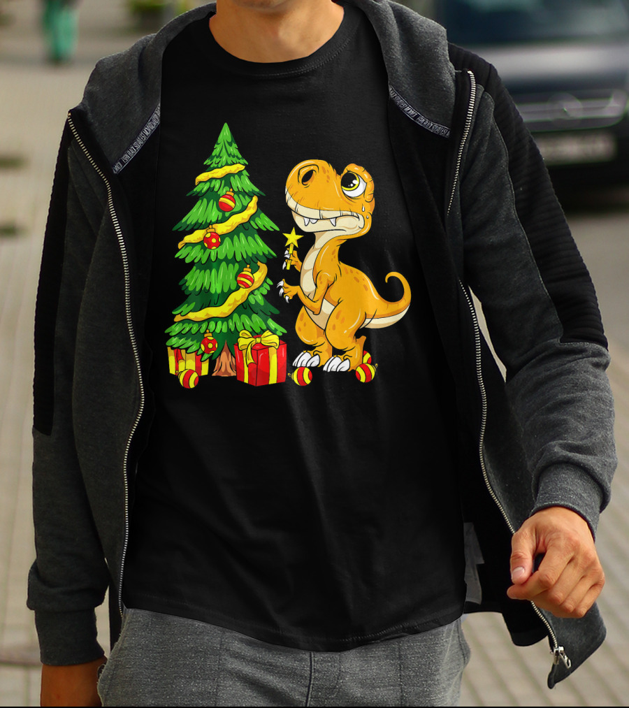 Tree Rex Christmas Dinosaur Funny Rex Holiday Scene T-Shirt