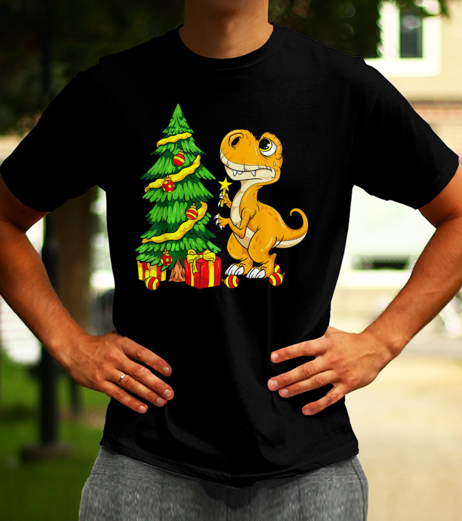 Tree Rex Christmas Dinosaur Funny Rex Holiday Scene T-Shirt