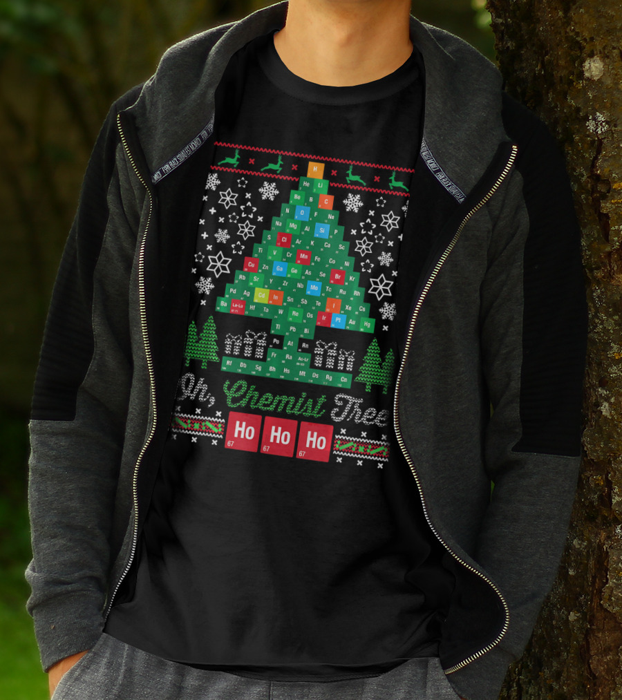 Oh Chemist Tree Merry Christmas Ho Ho Ho Periodic Table Elements T-Shirt