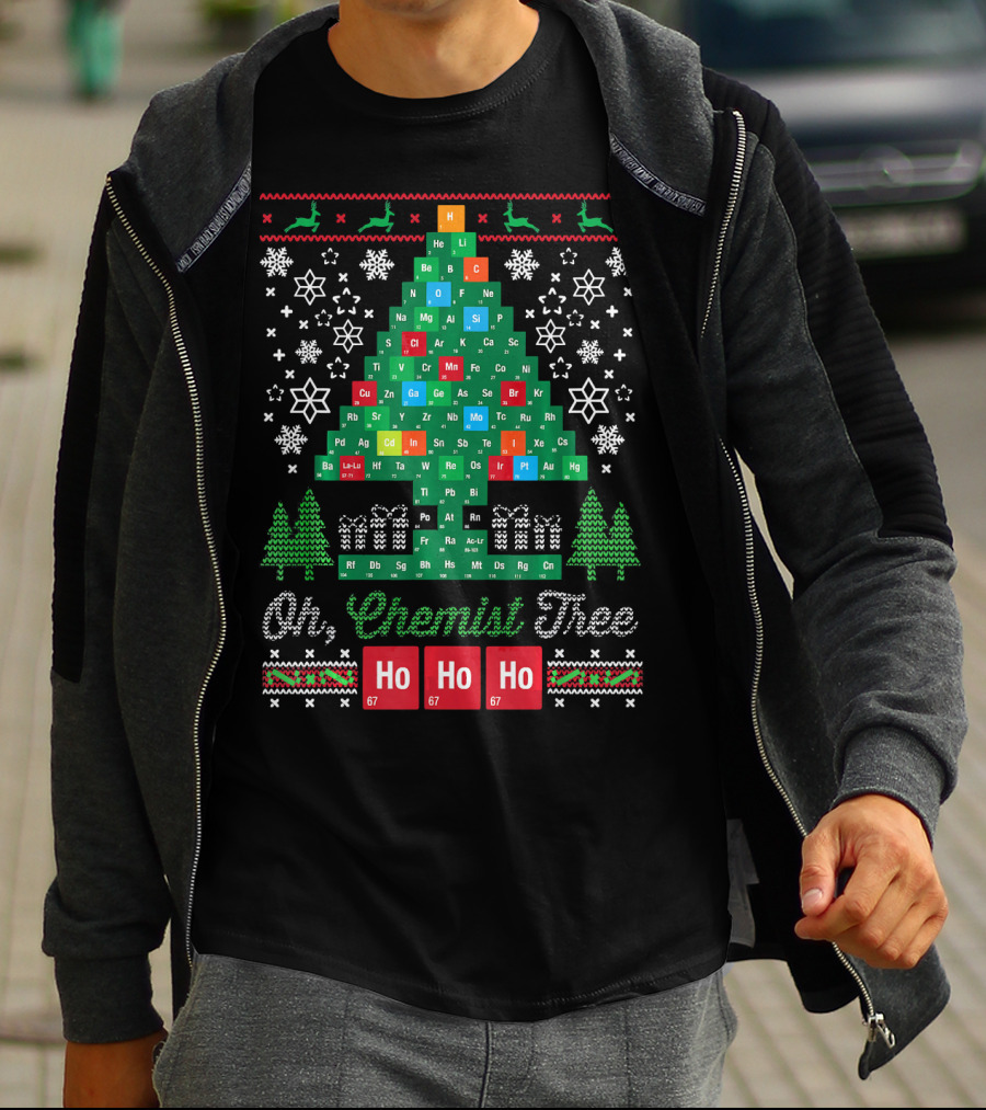 Oh Chemist Tree Merry Christmas Ho Ho Ho Periodic Table Elements T-Shirt