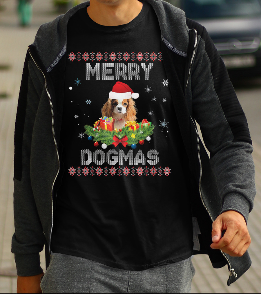 Merry Dogmas Cavalier King Charles Spaniel Christmas Santa Hat Holiday T-Shirt