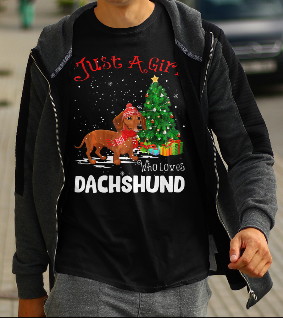 Just A Girl Who Loves Dachshund Christmas Tree Snowflakes T-Shirt