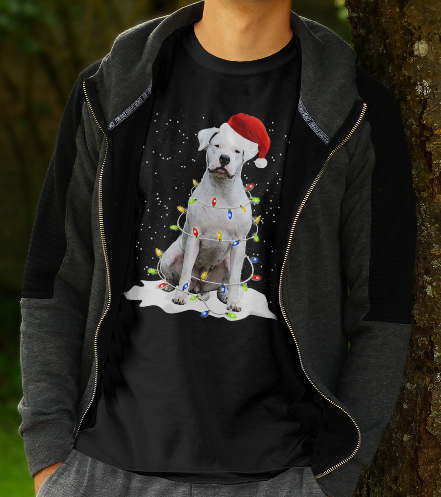 Dogo Argentino Christmas Lights Santa Hat Snow Holiday T-Shirt
