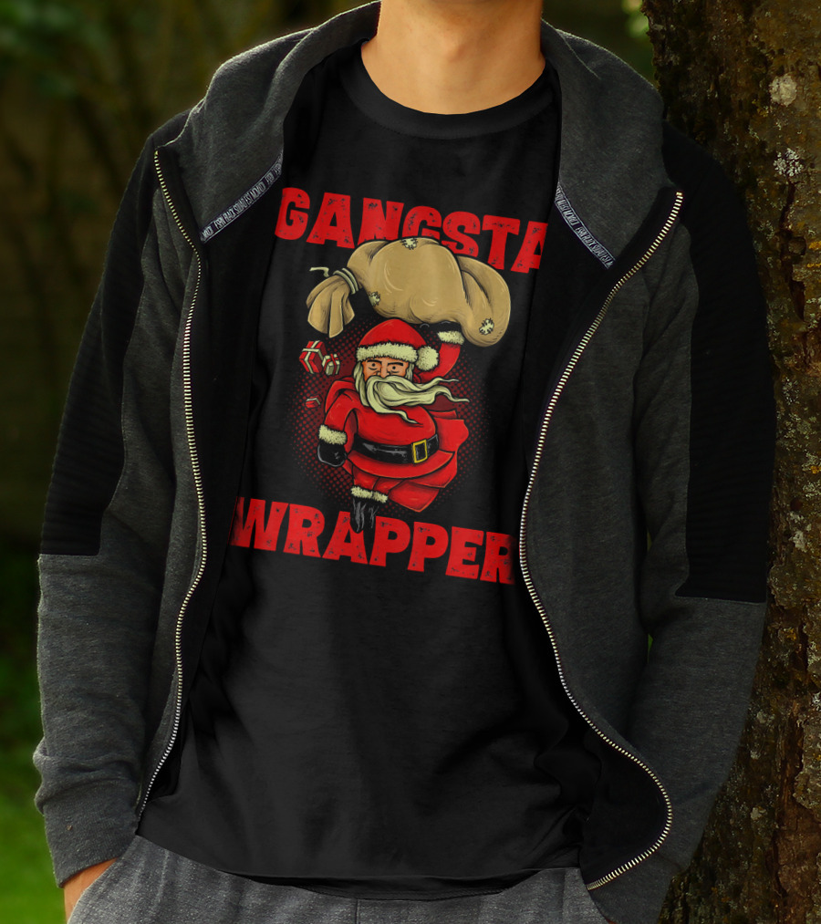Gangsta Wrapper Funny Santa With Bag Of Presents T-Shirt
