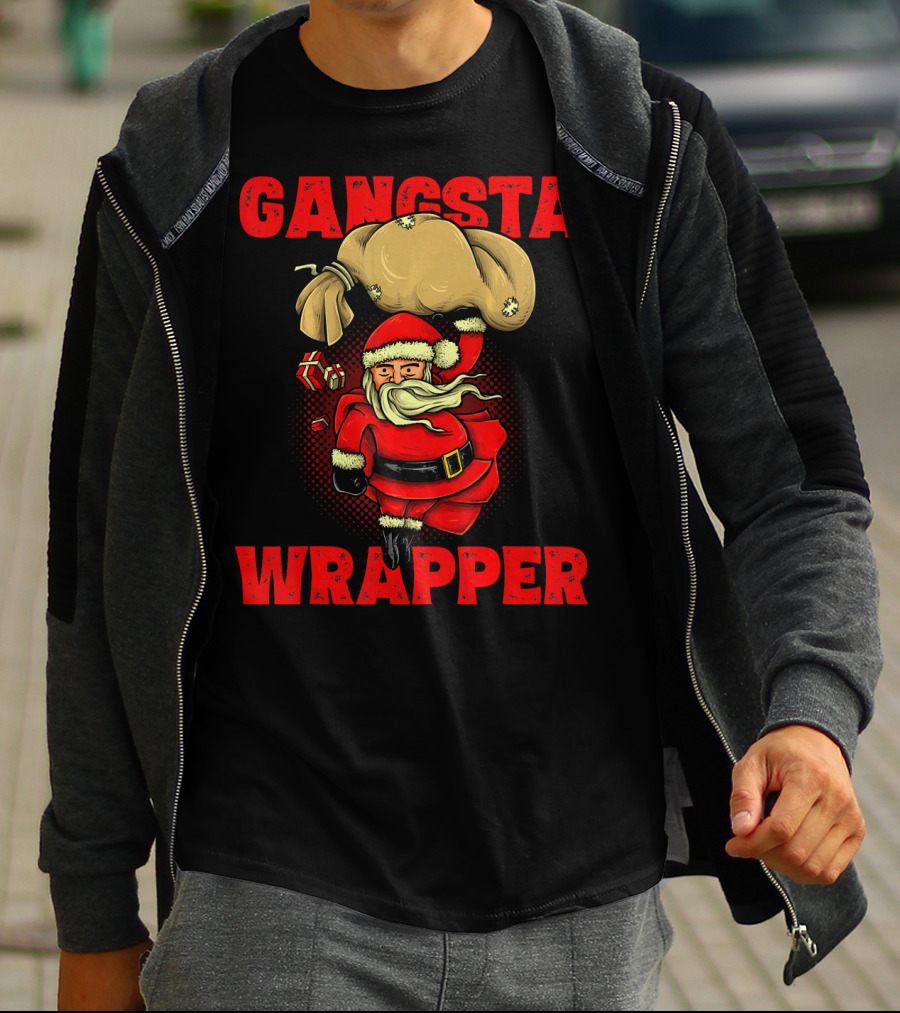 Gangsta Wrapper Funny Santa With Bag Of Presents T-Shirt