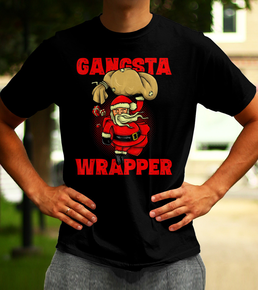 Gangsta Wrapper Funny Santa With Bag Of Presents T-Shirt