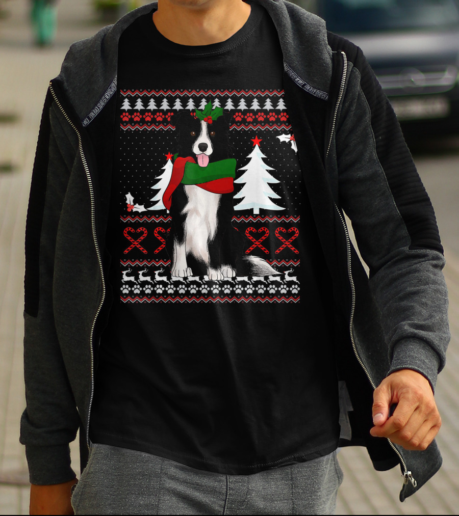 Border Collie Christmas Sweater Festive Dog Winter Holiday T-Shirt