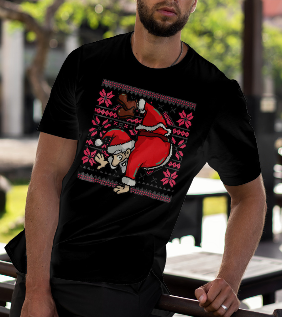 Ugly Christmas Santa Handstand T-Shirt