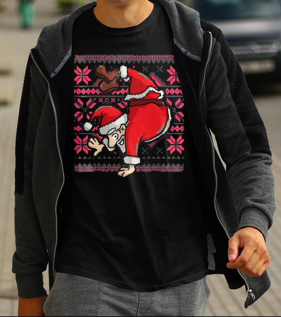 Ugly Christmas Santa Handstand T-Shirt